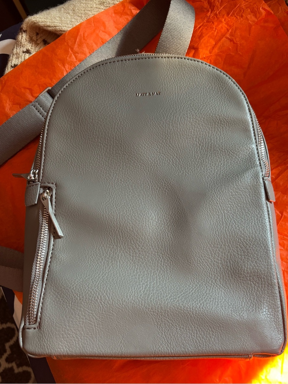 Matt & Nat Light Gray Vegan Leather Sling Backpack